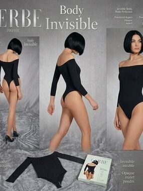 Vintage Gerbe Paris Body Invisible Black Thong Bodysuit Size XL 46-48  NWT